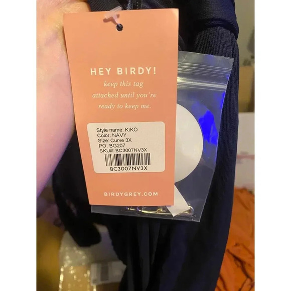 NWT Birdy Grey Kiko Maxi Dress Grecian Halter Soft Ruched Mesh Navy Curve 3X - Picture 6 of 7